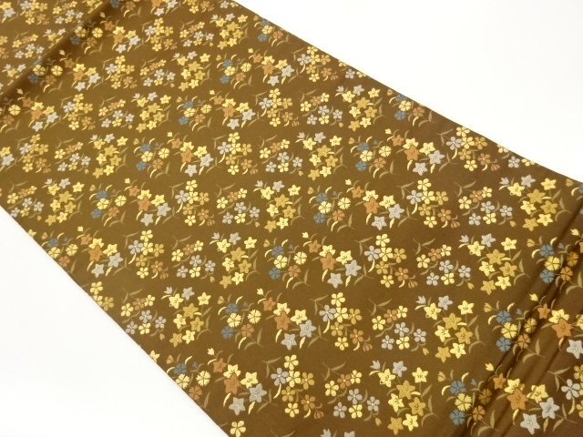 桔梗・花々模様開き名古屋帯（額縁仕立て）